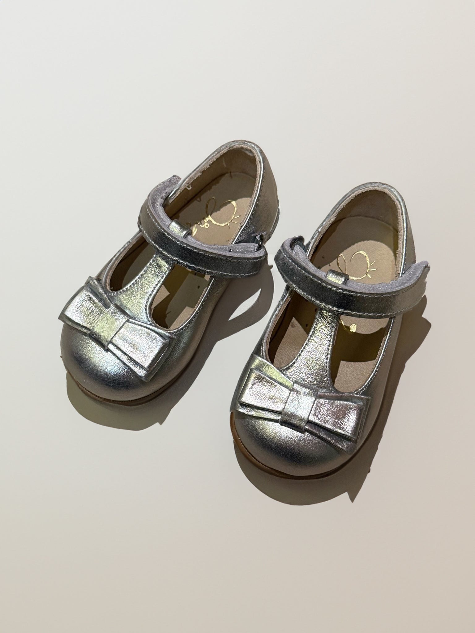 Silver Leather Bow Shoes