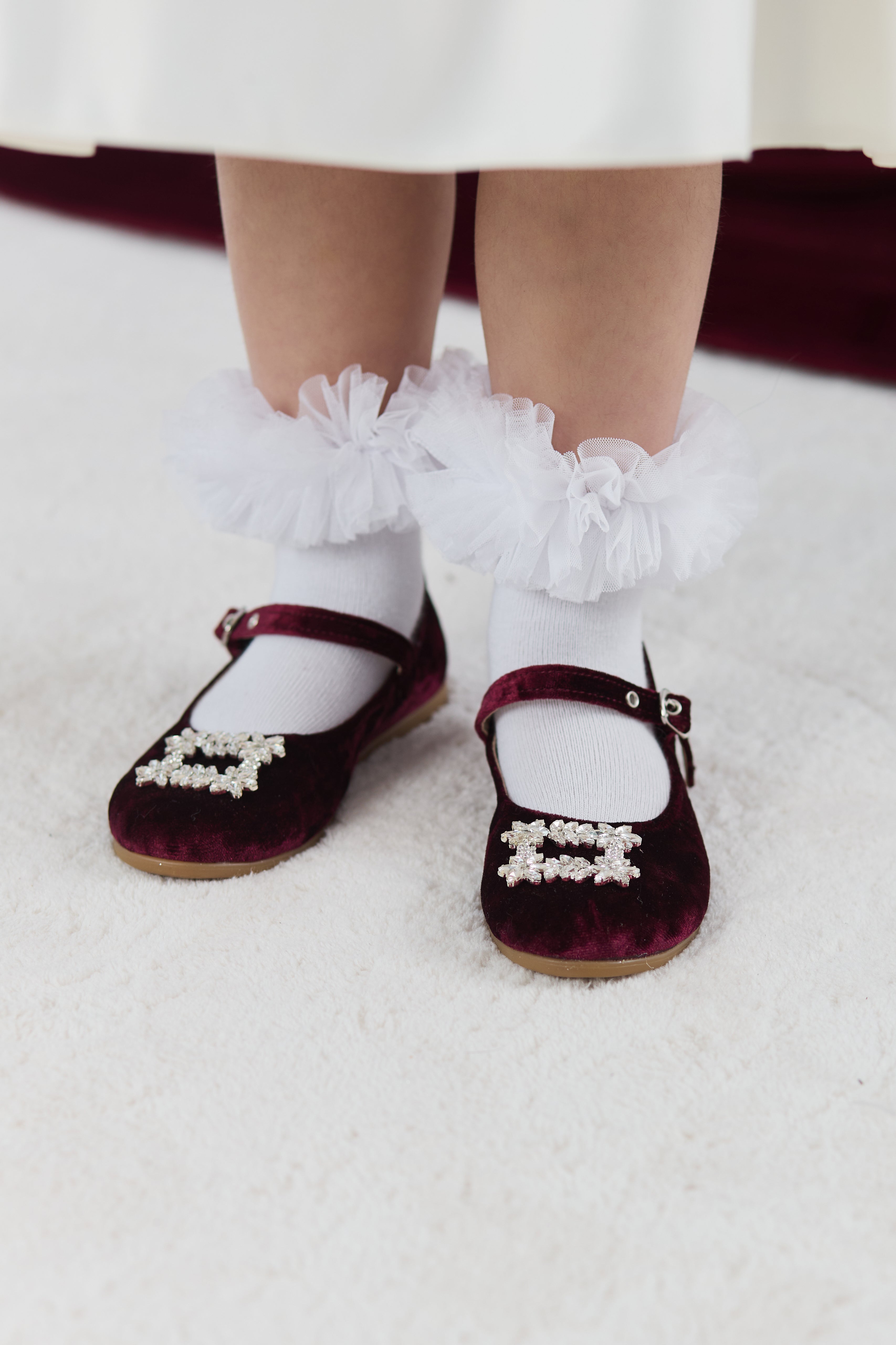 Bordo Velvet Crystal Buckle Shoes