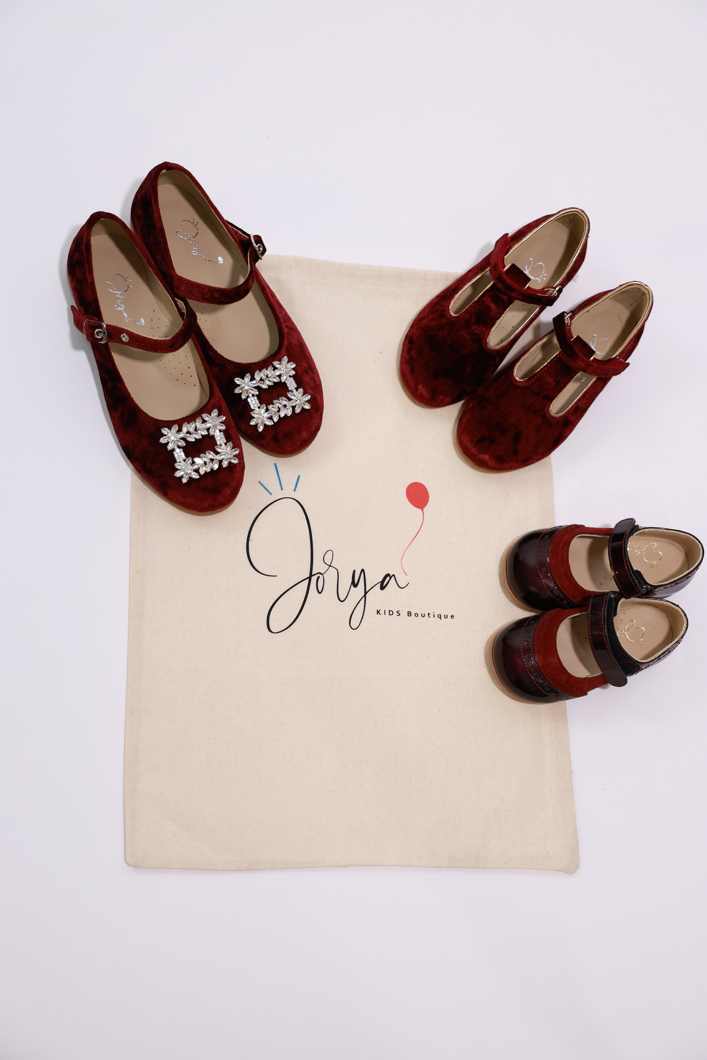 Bordo Velvet Crystal Buckle Shoes